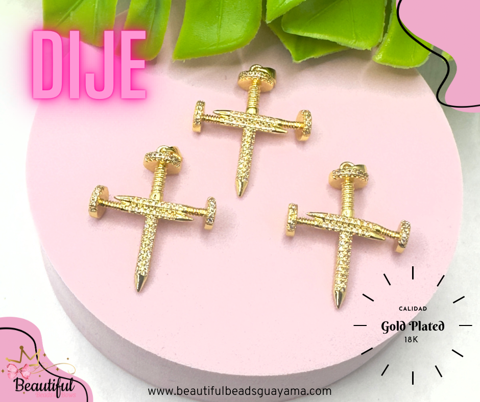 18KGP Hobnail Cross 1pc