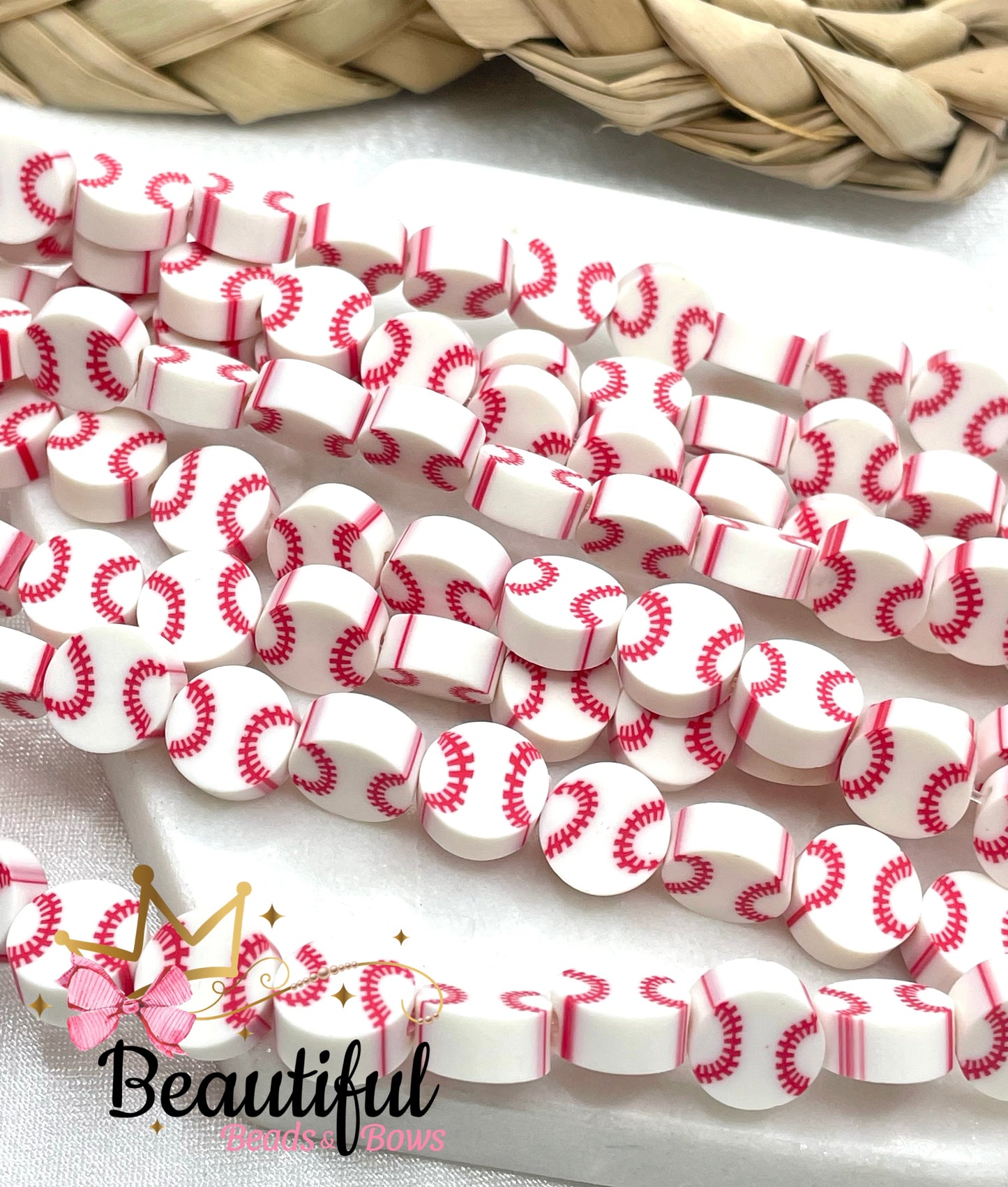 Baseball Clay Beads Strand