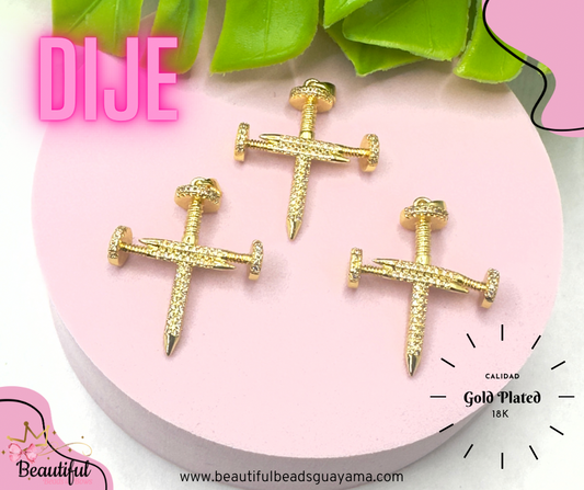 18KGP Hobnail Cross 1pc