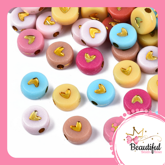 Acrylic Beads Heart Gold