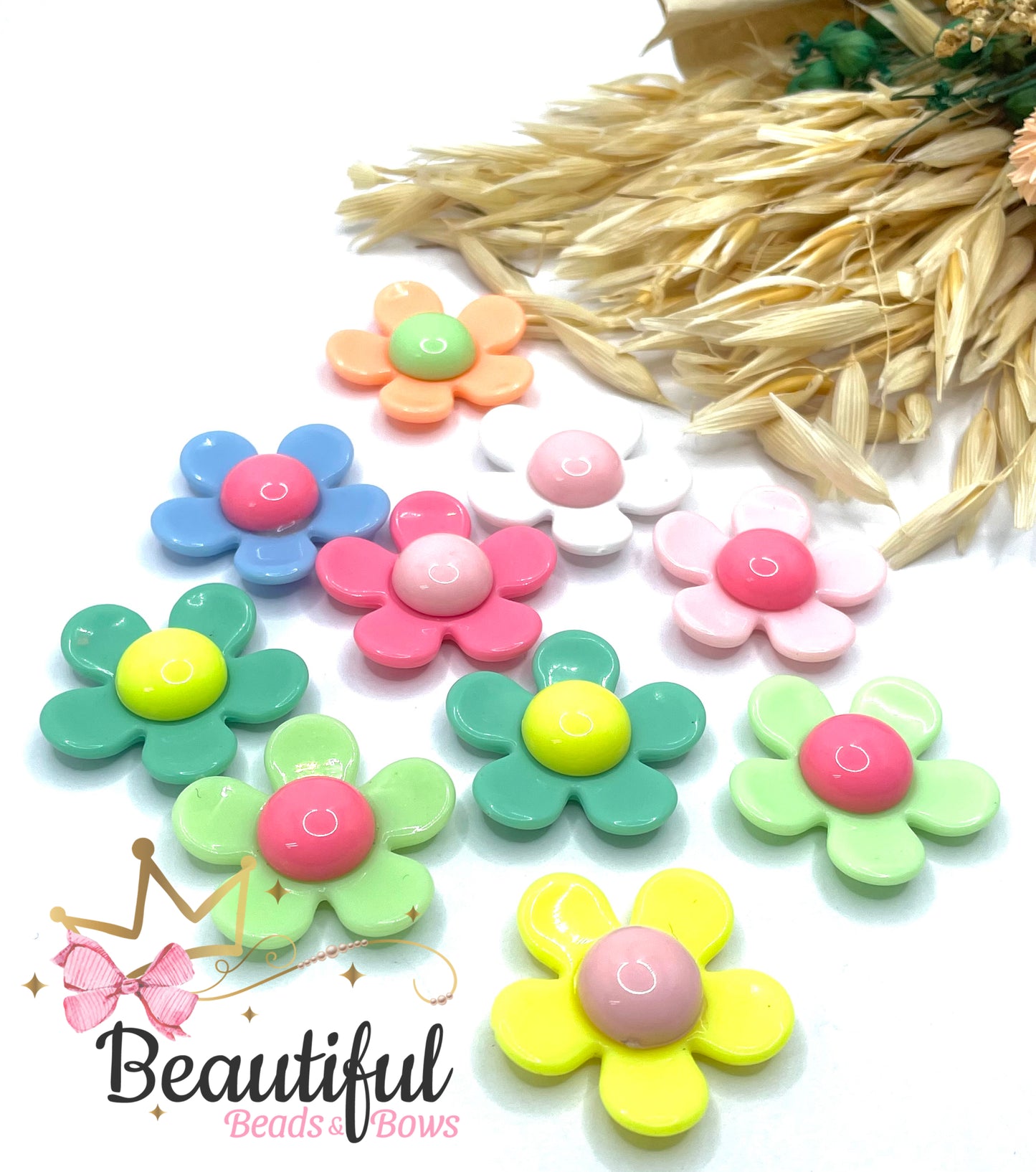 Acrylic Flower Beads 3pc