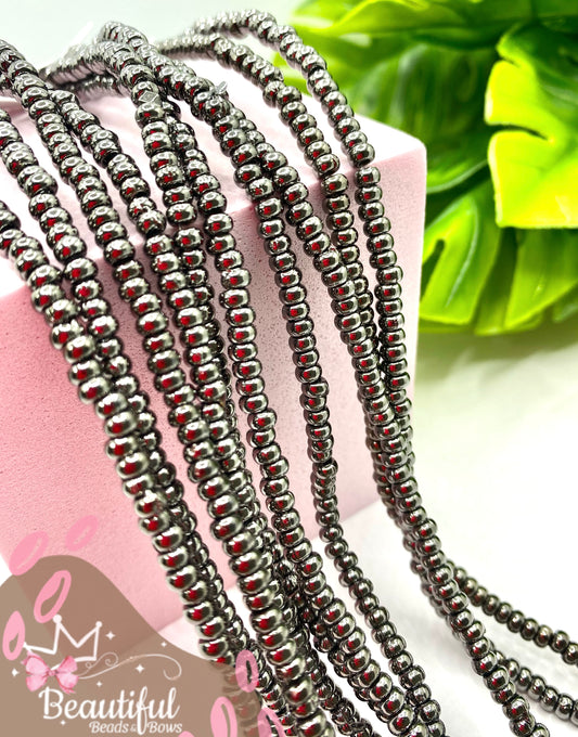 Black Flat Round Hematite 4mm