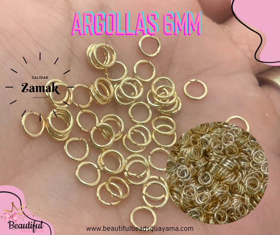 Zamak Gld Argollas 6mm 50pc
