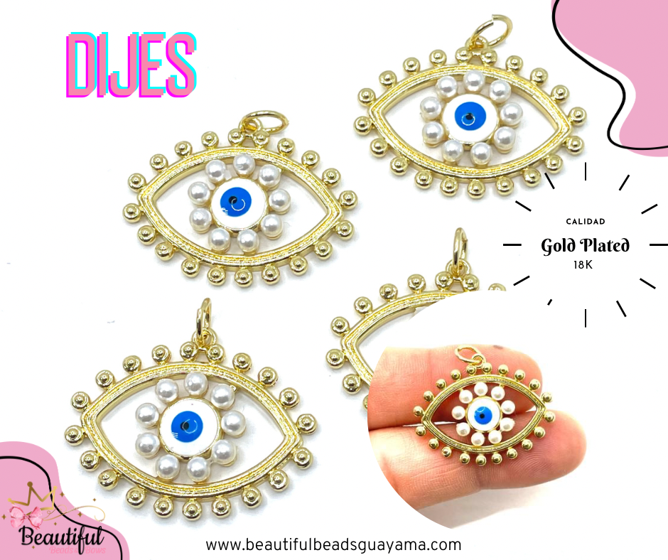 18KGP Pearl Evil Eye 1pc